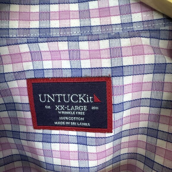 Untuckit Shirt Men’s 2XL Red Blue Plaid Long Sleeve Button Up Cotton - Picture 6 of 8